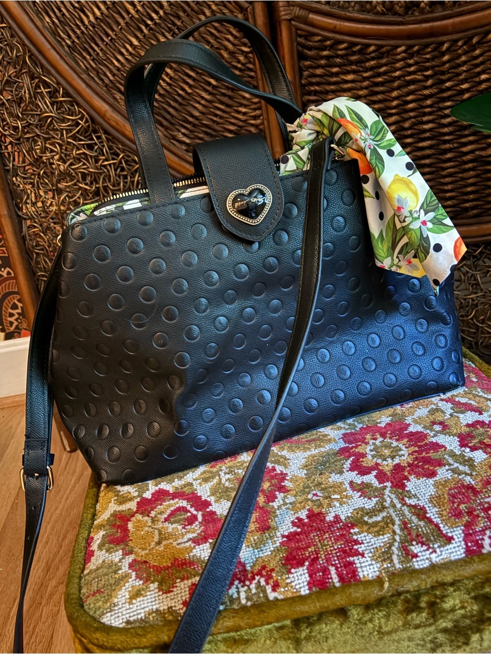 Betsey Johnson Aria Satchel Black Multi Convertible Crossbody Bag